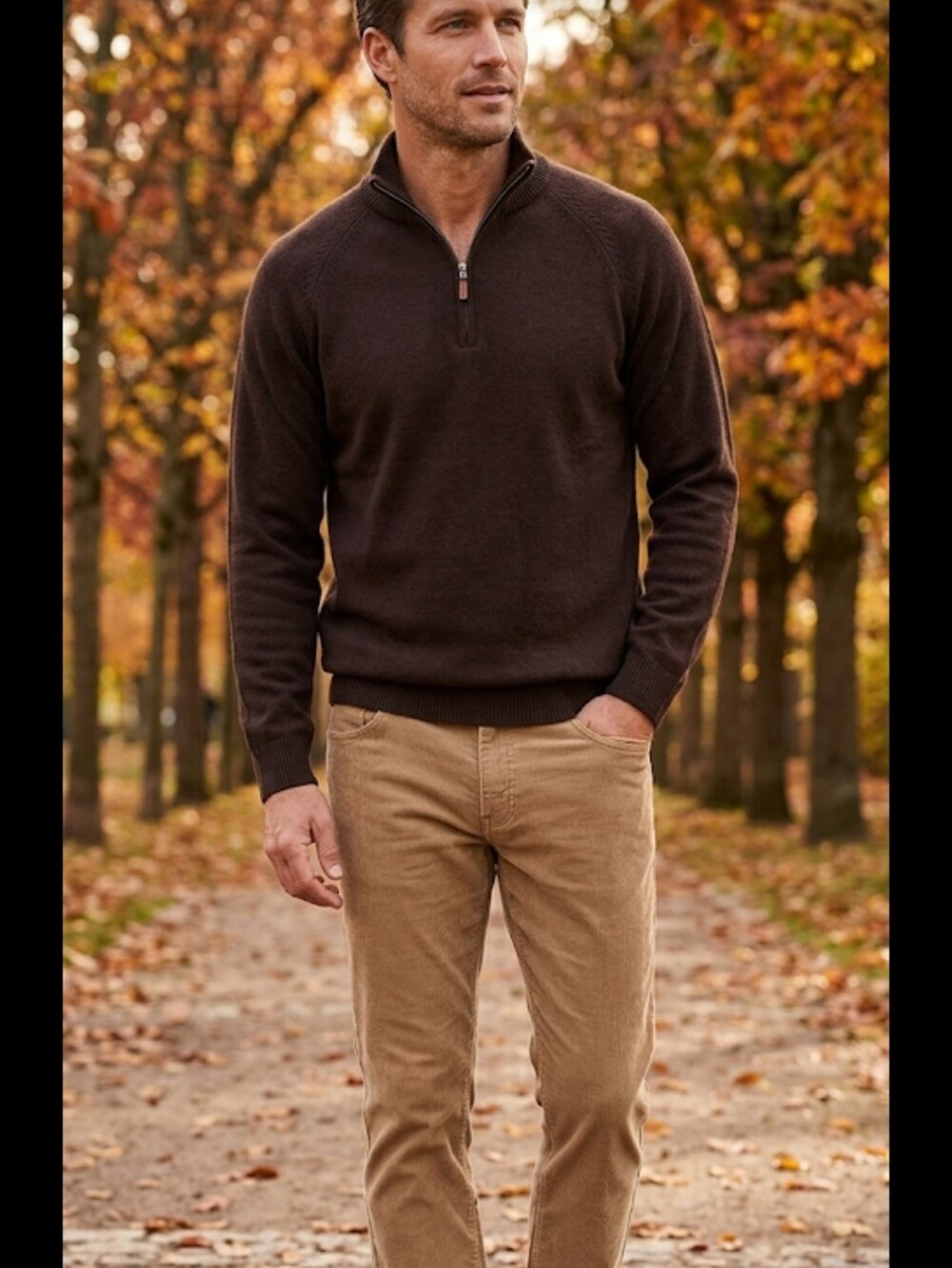 New Cezani brown wool bl mens sweater L 1/4 zip